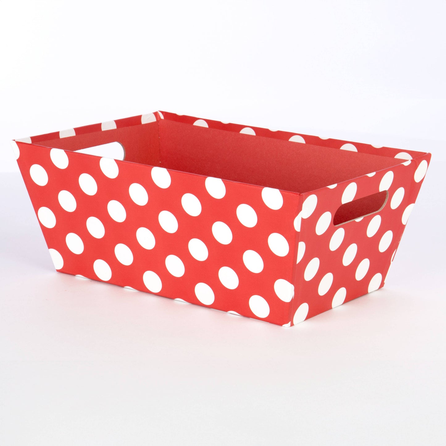 Paperboard Tray with inset Handles Red with White Dots
