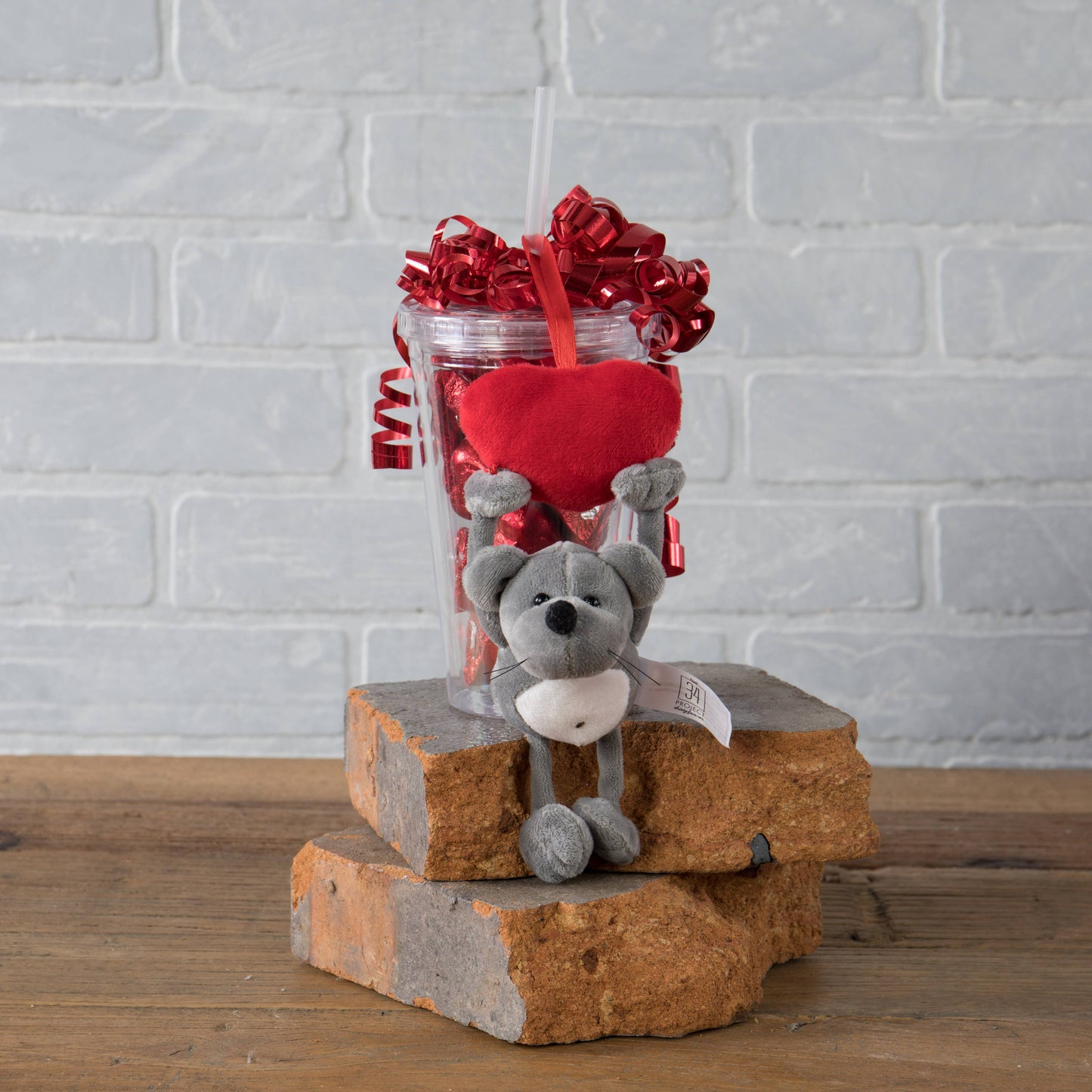 Valentine's Plush Hanger Mouse w/Heart - 3.5"