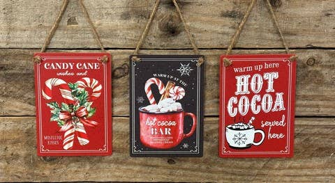 Candy Cane / Hot Cocoa Metal Ornaments (3 Assorted)