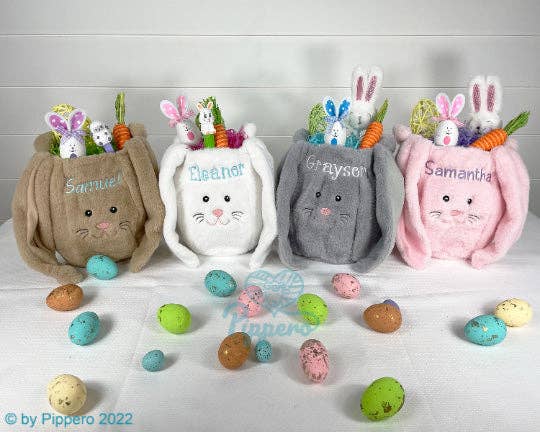 Furry Bunny Easter Egg Candy Basket Embroidery Blanks