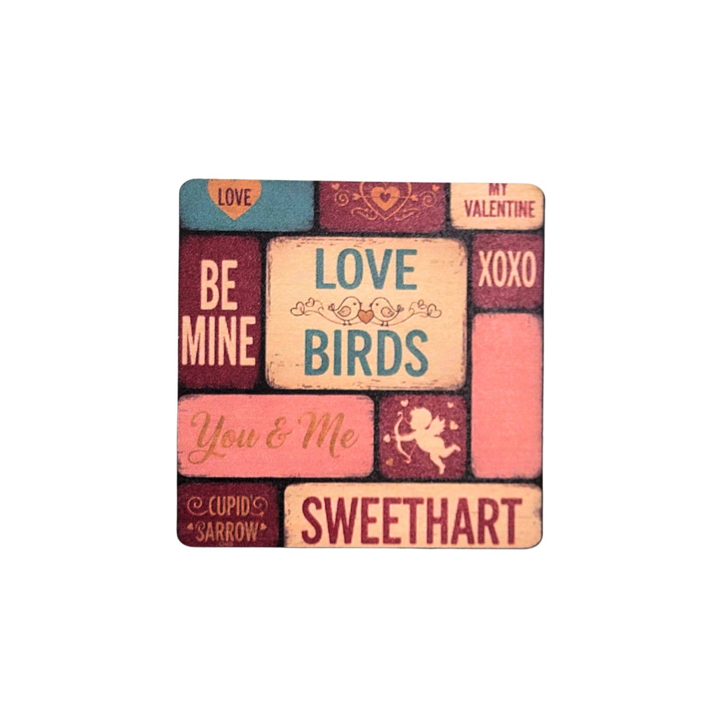 Love Birds Word Valentines Day Gifts - Wood Magnets