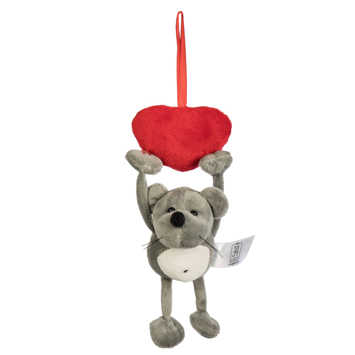 Valentine's Plush Hanger Mouse w/Heart - 3.5"