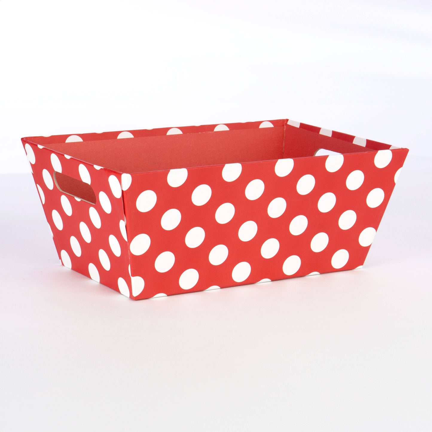 Paperboard Tray with inset Handles Red with White Dots