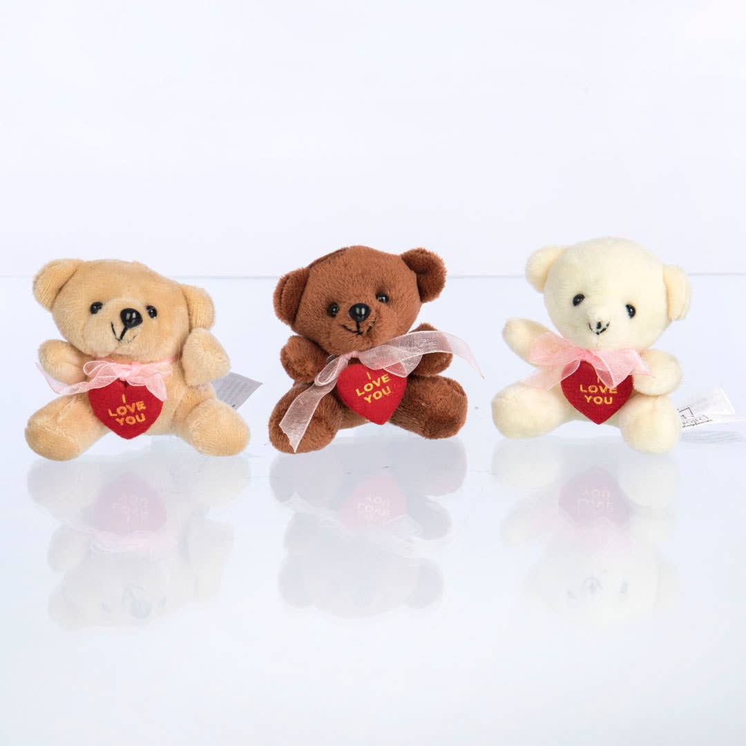 3" I Love You Valentine's Plush Bear w/ Heart Asst Set/3