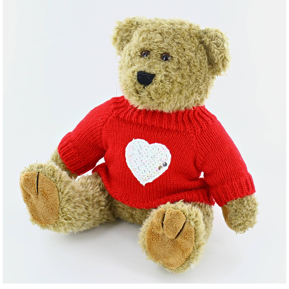 12″ Valentine Oatmeal Bear | Plush Bear with Heart Sweater