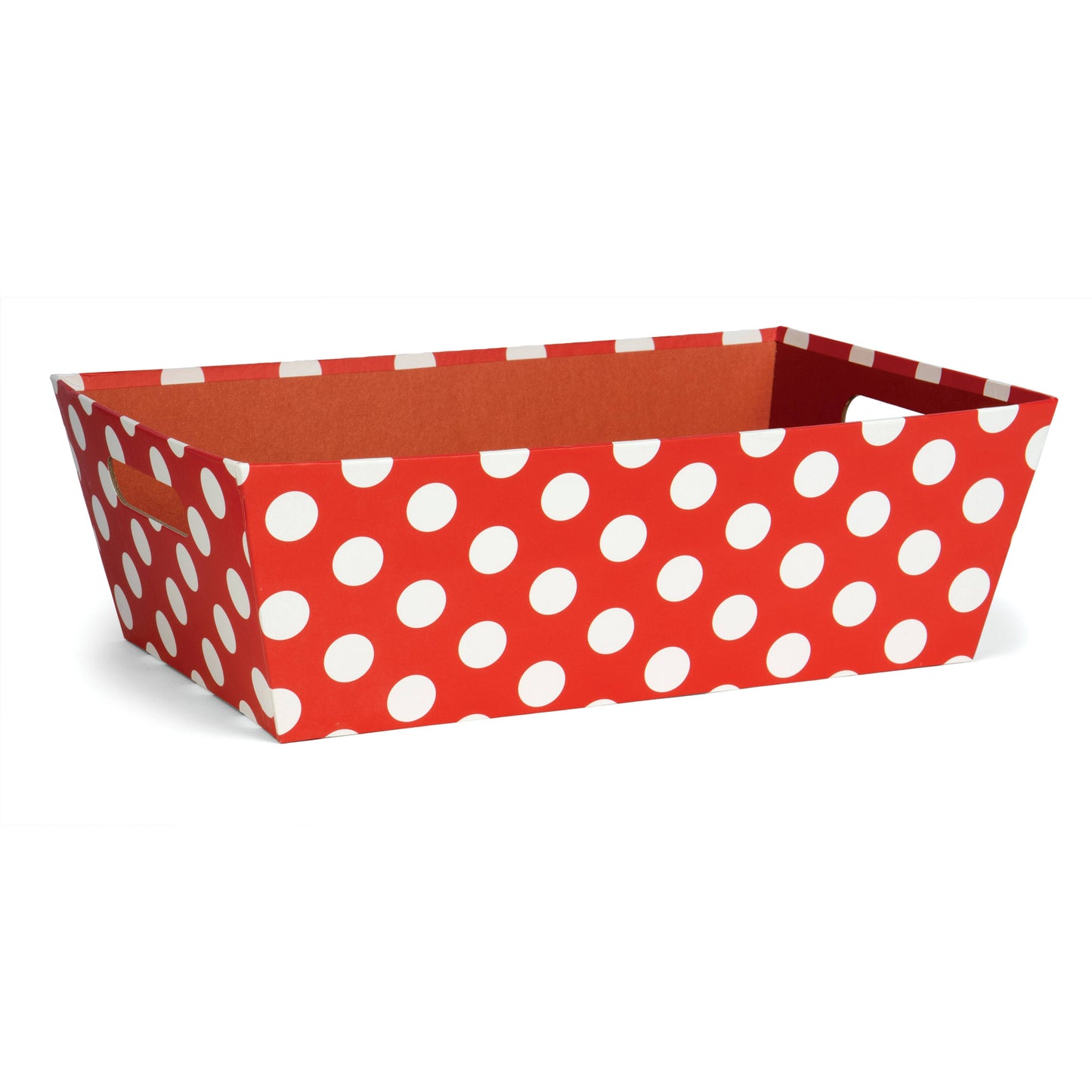 Paperboard Tray with inset Handles Red with White Dots