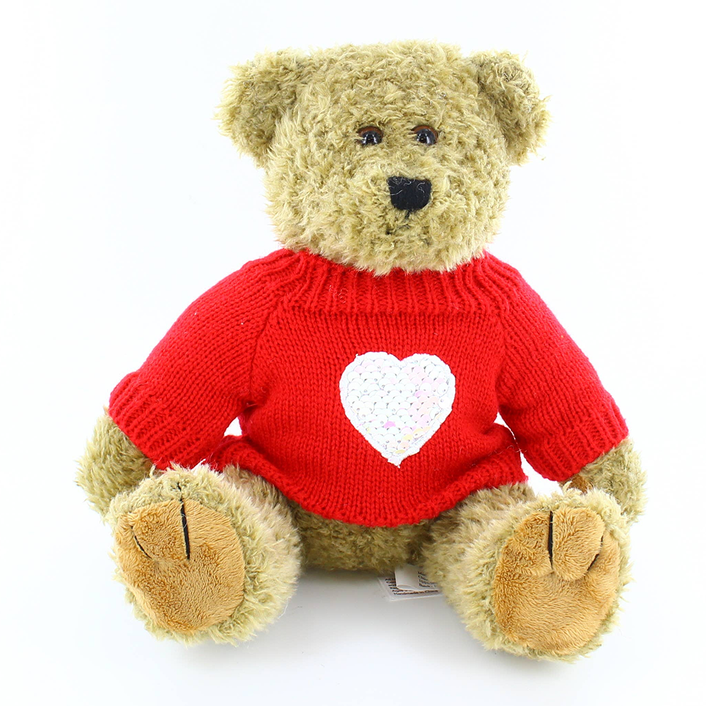 12″ Valentine Oatmeal Bear | Plush Bear with Heart Sweater